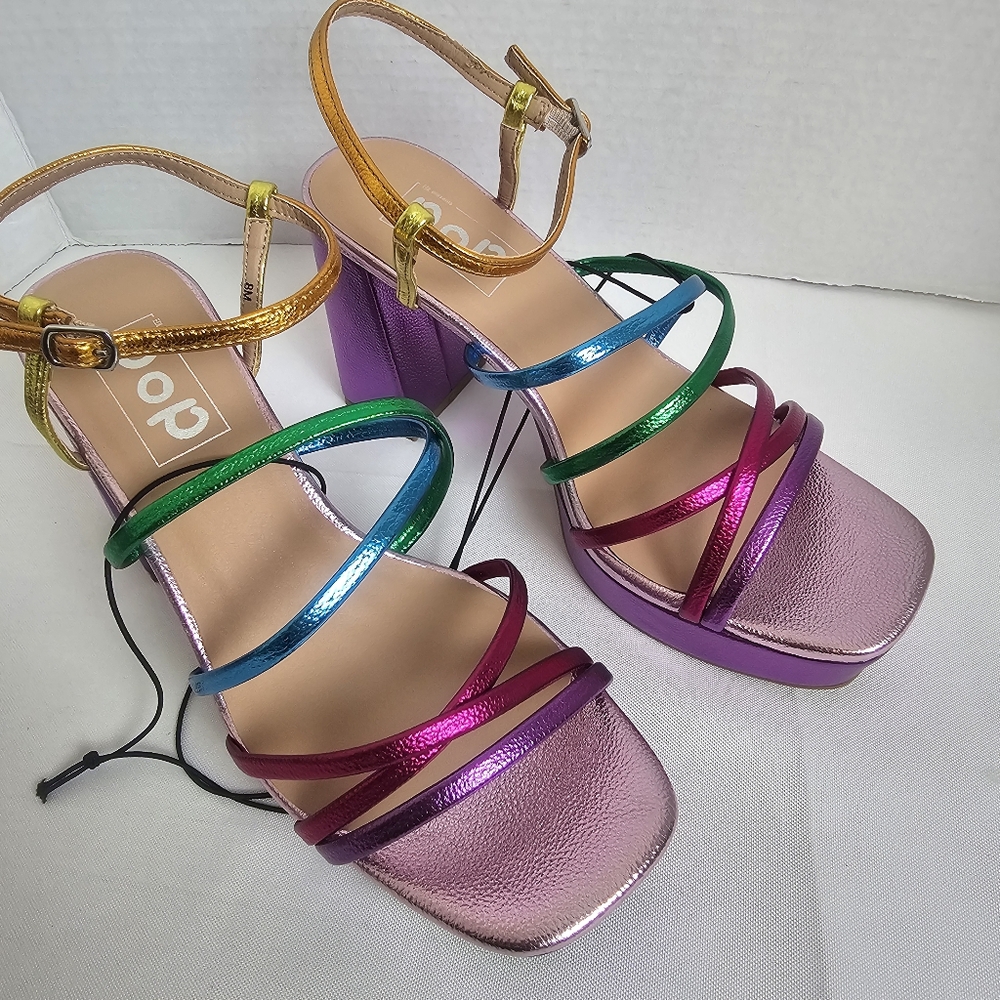 Pop Fuchsia Multi Colored Kallie Heeled Sandals Size 8 - Picture 3 of 13